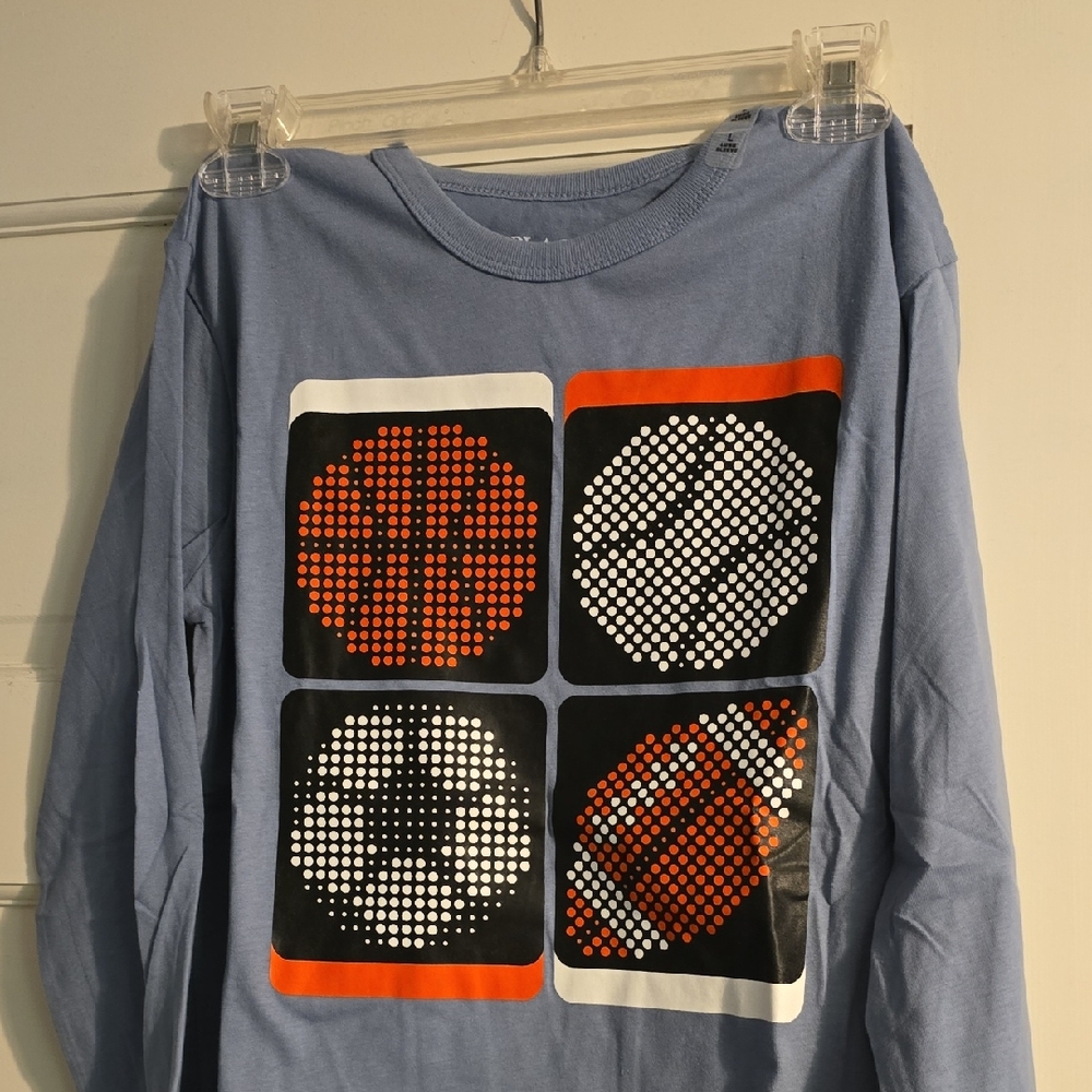 Blue Long Sleeve Shirt with Graphic Design
